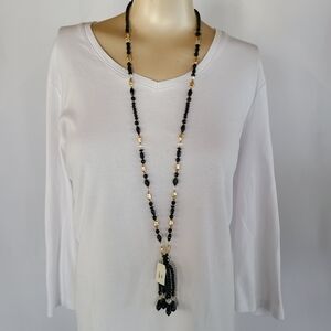 Nolan Miller Timeless Tassels Necklace With Faux Onyx